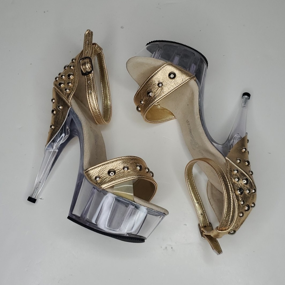 GASOLINE GLAMOUR GOLD STUDDED PEEP TOE SHOES